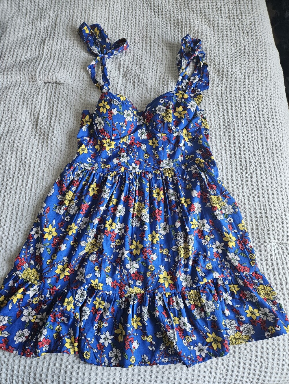 Girls Blue Floral Tie-Shoulder Sundress